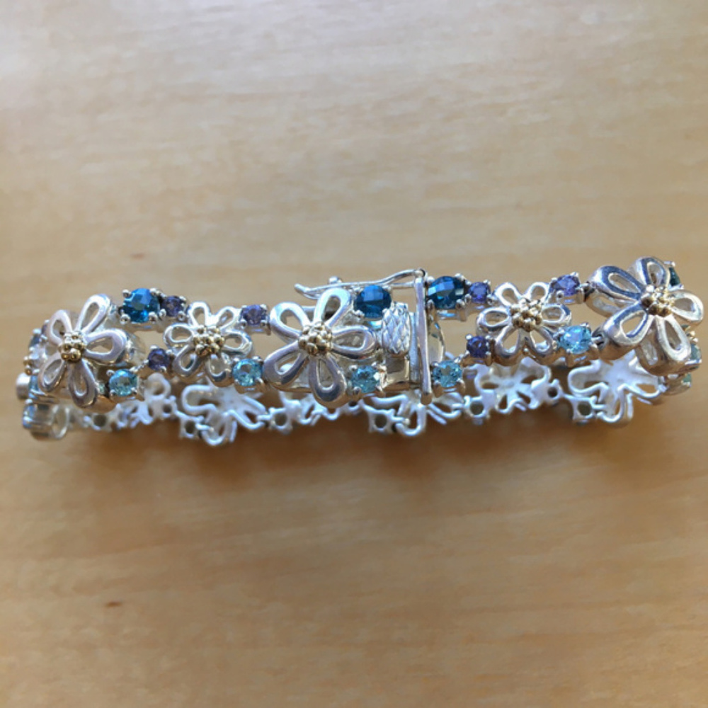 Sterling Silver Bracelet with Gemstones - 32.3g